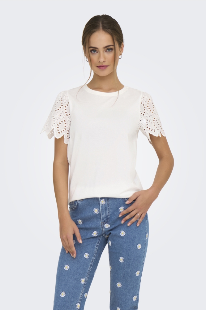 ONLEBBA LIFE S/S LACE TOP JRS 15324887 CLOUD DANCER/RILLY FLOWERY